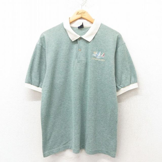 L★古着 半袖 ポロ シャツ メンズ 90年代 90s ヨット 鹿の子 USA製 緑 グリーン 25jun05 中古 トップス