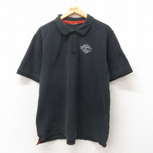 XL★古着 ハーレーダビッドソン Harley Davidson 半袖 ポロ シャツ メンズ 鹿の子 大きいサイズ 黒 ブラック 【spe】 25jun05 中古 トップス