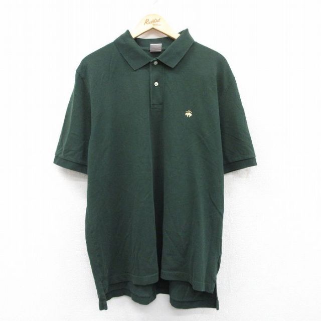 XL★古着 ブルックスブラザーズ BROOKS BROTHERS 半袖 ブランド ポロ シャツ メンズ ワンポイントロゴ 鹿の子 大きいサイズ コットン 緑 グリーン 25jun06 中古 トップス