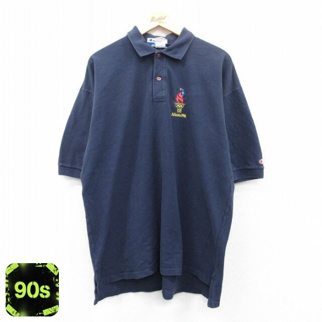 【50%OFF】チャンピオン 90s 半袖ポロシャツ アトランタオリンピック ネイビー XL | 古着