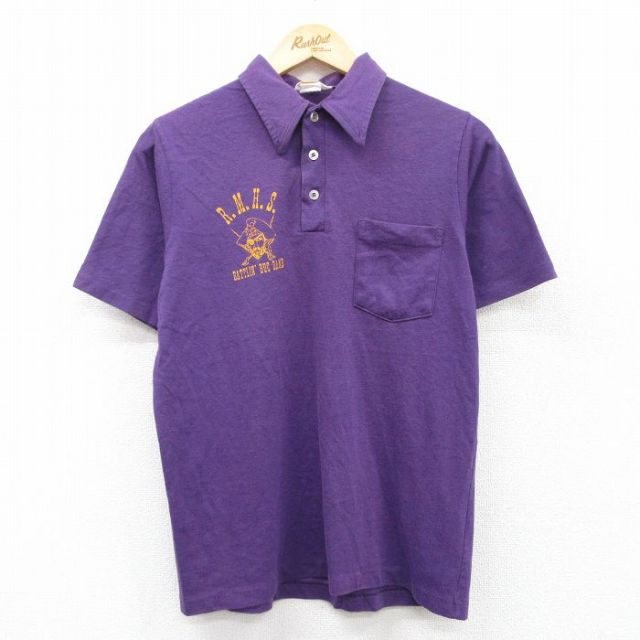 【50%OFF】M★古着 半袖 ポロ シャツ メンズ 80年代 80s RMHS USA製 紫 パープル 25jun06 中古 トップス