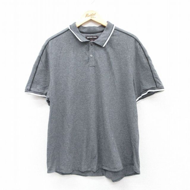 XL★古着 マイケルコース 半袖 ポロ シャツ メンズ ビッグロゴ グレー 霜降り他 25jun06 中古 トップス