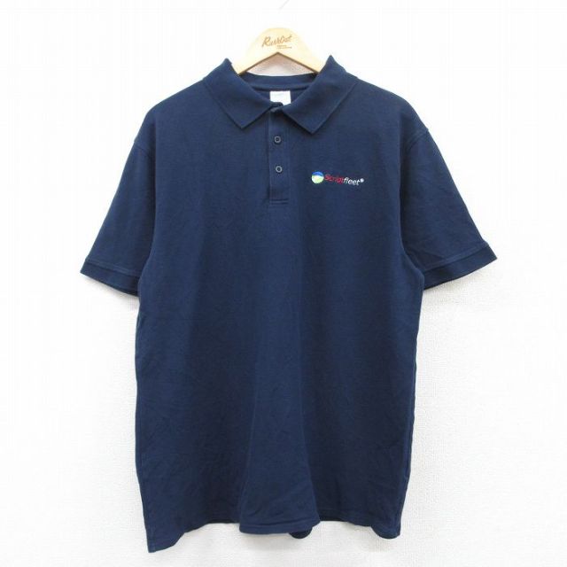 【50%OFF】00s 半袖ポロシャツ Script fleet ネイビー XL | 古着