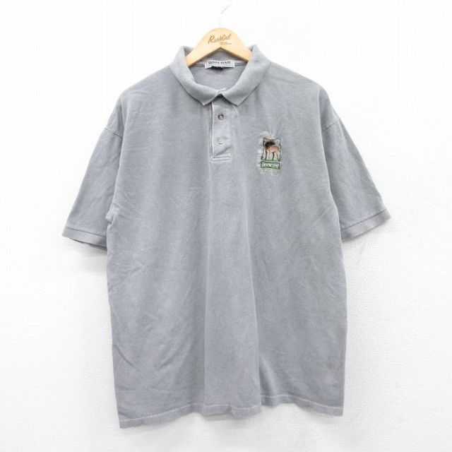 【50%OFF】XL★古着 半袖 ポロ シャツ メンズ 90年代 90s シカ ジャクソンホール 鹿の子 大きいサイズ コットン USA製 グレー 【spe】 25jun06 中古 トップス