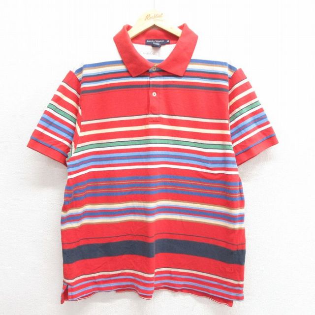 【50%OFF】XL★古着 半袖 ポロ シャツ メンズ 鹿の子 コットン 赤他 レッド ボーダー 25jun17 中古 トップス