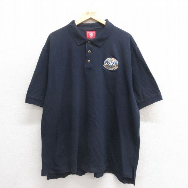 XL★古着 半袖 ポロ シャツ メンズ 00年代 00s NFL 鹿の子 紺 ネイビー アメフト スーパーボウル 25jun17 中古 トップス