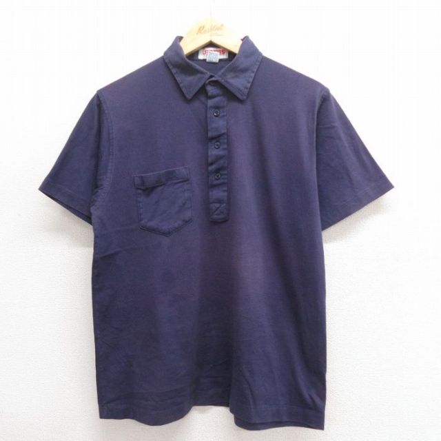 【50%OFF】M★古着 ジャージーズ 半袖 ポロ シャツ メンズ 90年代 90s 無地 コットン USA製 紺 ネイビー 25jun17 中古 トップス