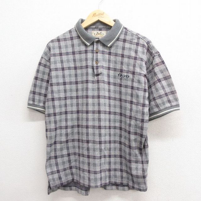IZOD 90s 半袖ポロシャツ ワンポイントロゴ グレーチェック L | 古着