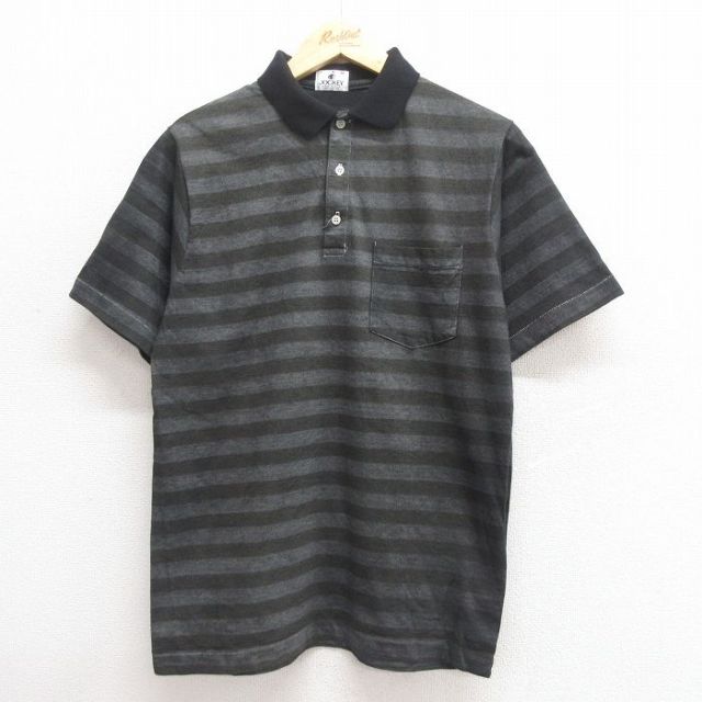 M★古着 ジョッキー 半袖 ポロ シャツ メンズ 90年代 90s コットン USA製 グレー他 ボーダー 25jun17 中古 トップス
