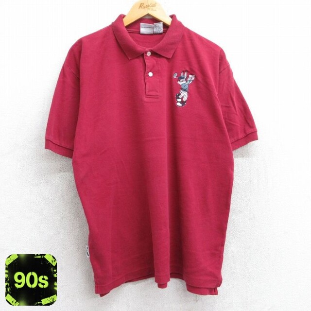 【50%OFF】ルーニーテューンズ 90s 半袖ポロシャツ バッグスバニー バーガンディ L | 古着