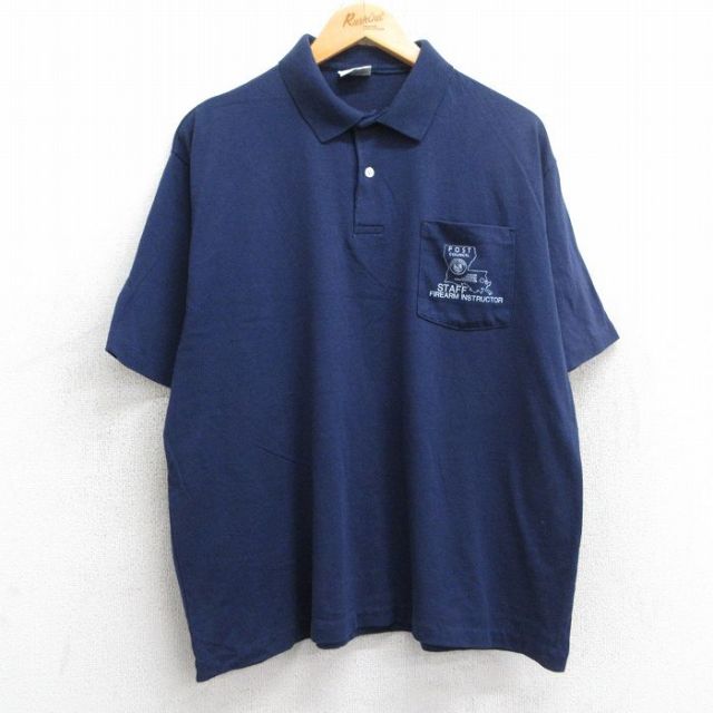 【50%OFF】XL★古着 半袖 ポロ シャツ メンズ 90年代 90s スタッフ USA製 紺 ネイビー 25jun20 中古 トップス