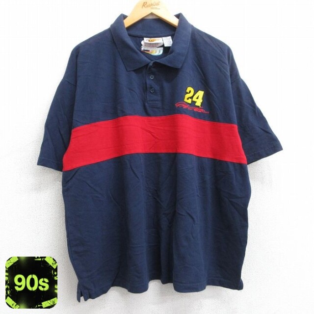 90s 半袖ポロシャツ ツートンカラー ネイビー XL | 古着
