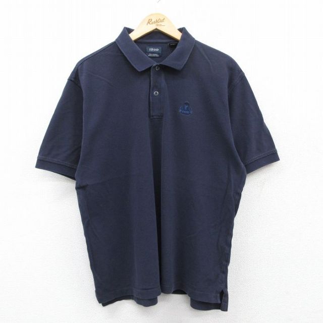 IZOD 半袖ポロシャツ ワンポイントロゴ ネイビー XL | 古着