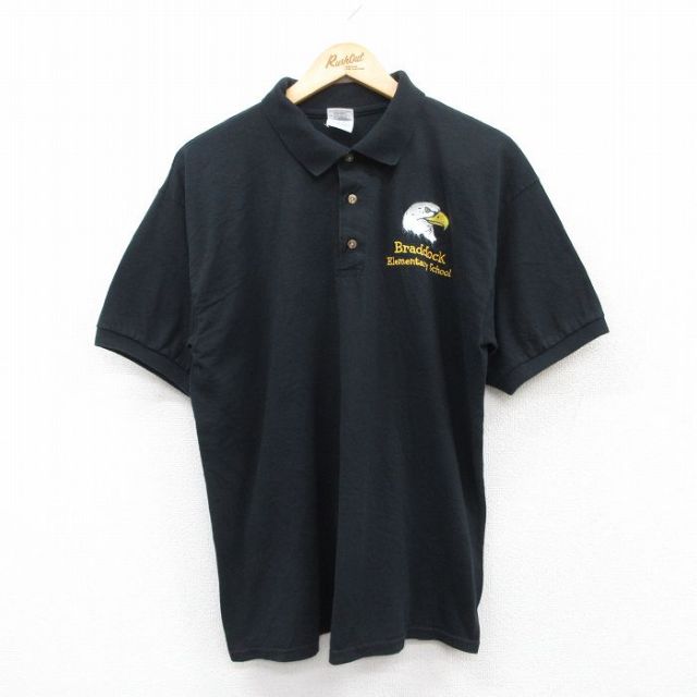 L★古着 半袖 ポロ シャツ メンズ 00年代 00s 鳥 ブラドック 黒 ブラック 25jun21 中古 トップス
