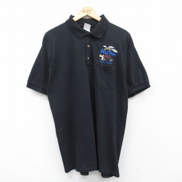 L★古着 半袖 ポロ シャツ メンズ 00年代 00s エイリアン 黒 ブラック 25jun21 中古 トップス