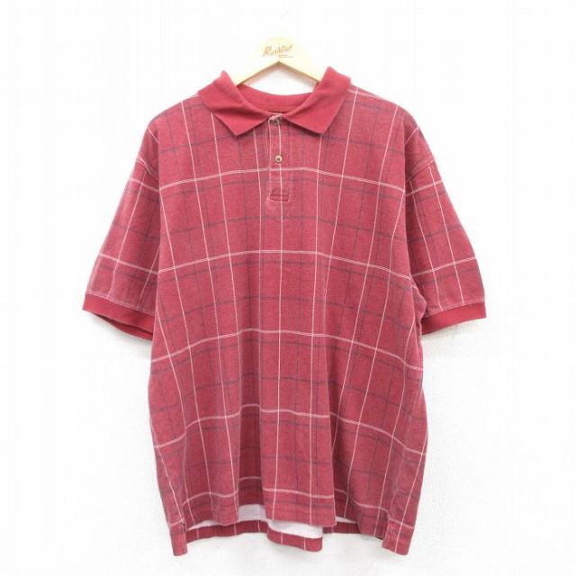 【50%OFF】半袖ポロシャツ バーガンディチェック XL | 古着
