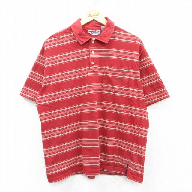 【50%OFF】エアロポステール 90s 半袖ポロシャツ レッドボーダー XL | 古着