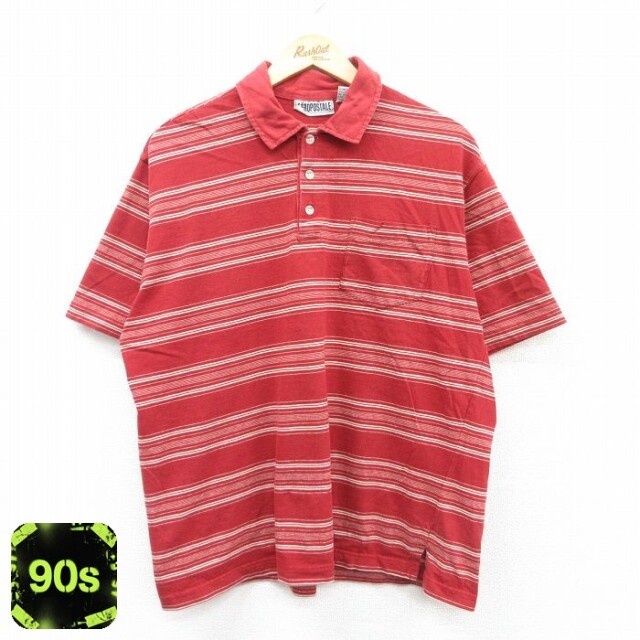【50%OFF】エアロポステール 90s 半袖ポロシャツ レッドボーダー XL | 古着