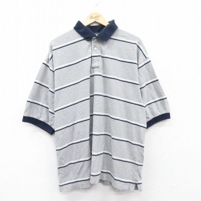 【50%OFF】半袖ポロシャツ グレーボーダー XL | 古着