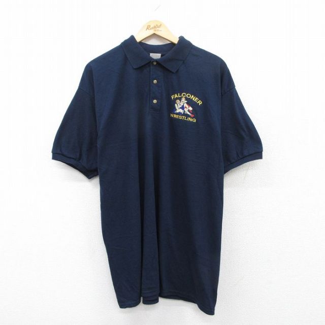 【50%OFF】00s 半袖ポロシャツ レスリング ネイビー XL | 古着