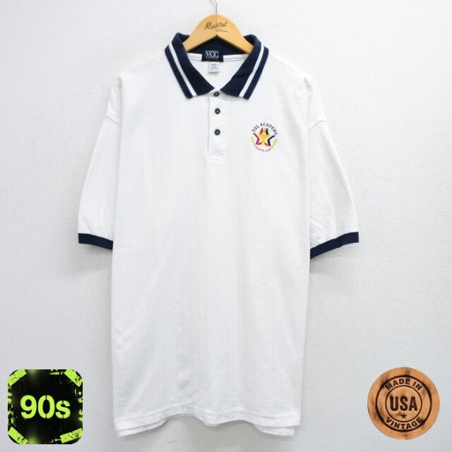 DSL ACADEMY 90s 半袖ポロシャツ ヘリンボーン ホワイト XL | 古着