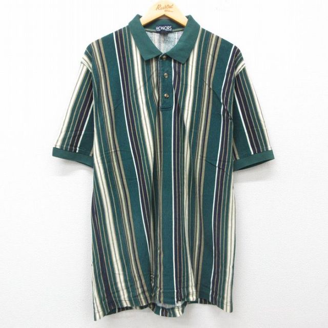 【50%OFF】00s 半袖ポロシャツ グリーンストライプ XL | 古着