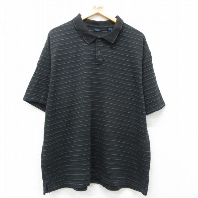 XL★古着 バンヒューセン 半袖 ポロ シャツ メンズ 大きいサイズ 黒他 ブラック ストライプ 25jul02 中古 トップス