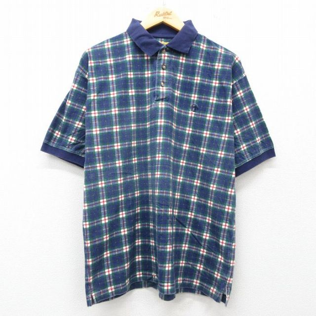 ダックヘッド 半袖ポロシャツ ネイビーチェック XL | 古着