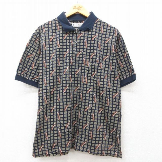 【50%OFF】XL★古着 半袖 ポロ シャツ メンズ ゴルフ 大きいサイズ コットン 紺他 ネイビー 25jul02 中古 トップス