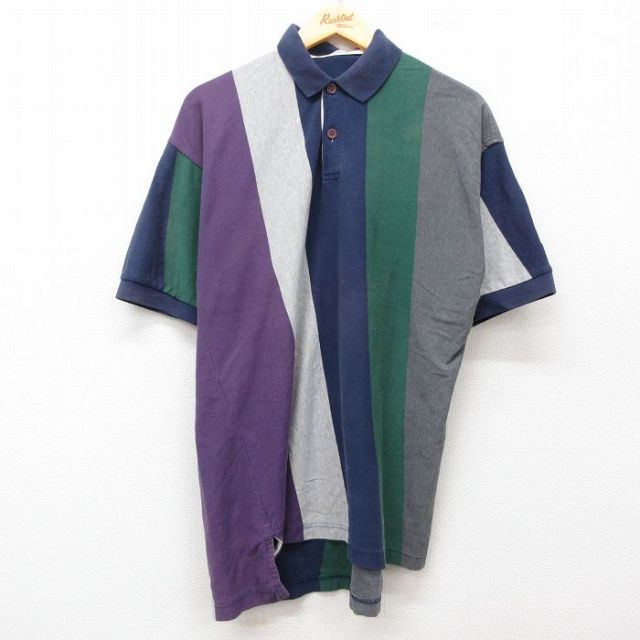 XL★古着 半袖 ポロ シャツ メンズ 紺他 ネイビー 25jul02 中古 トップス