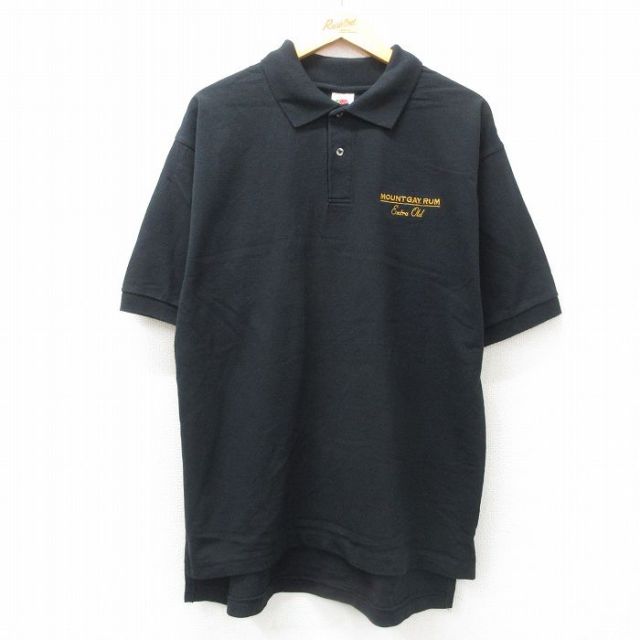 XL★古着 フルーツオブザルーム 半袖 ポロ シャツ メンズ 00年代 00s マウントゲイ 酒 鹿の子 コットン 黒 ブラック 25jul02 中古 トップス