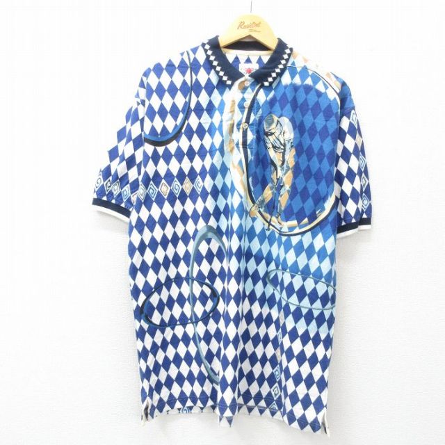 【50%OFF】ゴルフ 半袖ポロシャツ 総柄 ネイビー XL | 古着