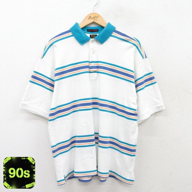 90s 半袖ポロシャツ ホワイトボーダー XL | 古着