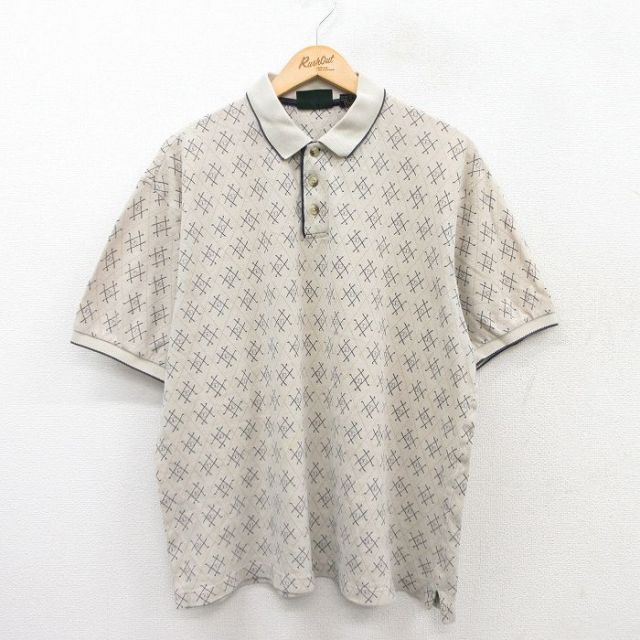 【50%OFF】00s 半袖ポロシャツ ゴルフ総柄 ベージュ XL | 古着