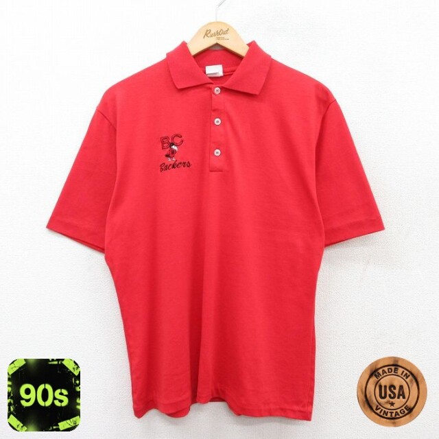 90s 半袖ポロシャツ 鳥 レッド XL | 古着