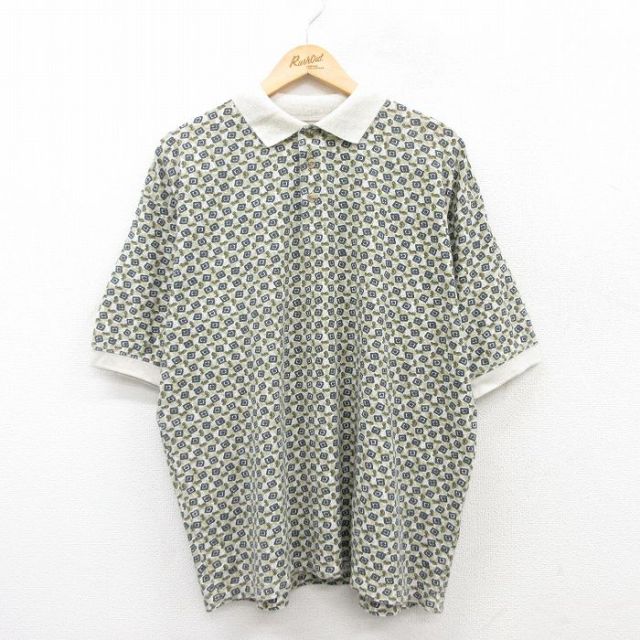 XL★古着 半袖 ポロ シャツ メンズ 総柄 大きいサイズ 緑系他 グリーン 25jul05 中古 トップス