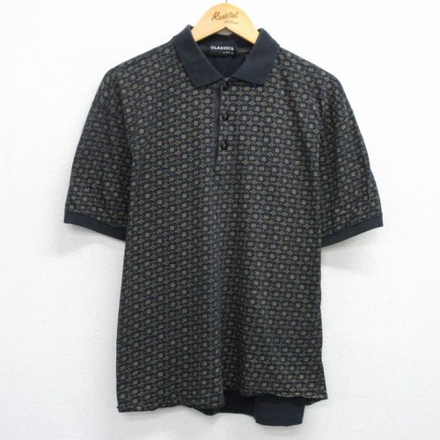 【50%OFF】90s 半袖ポロシャツ 総柄 ブラック XL | 古着