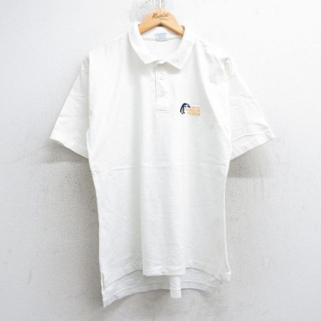 XL★古着 Crazy Shirts 半袖 ポロ シャツ メンズ 90年代 90s ペンギン アクアリウム コットン USA製 白 ホワイト 25jul09 中古 トップス