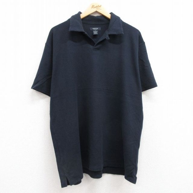 XL★古着 STRUCTURE 半袖 ポロ シャツ メンズ 大きいサイズ コットン 開襟 オープンカラー USA製 紺 ネイビー 25jul09 中古 トップス
