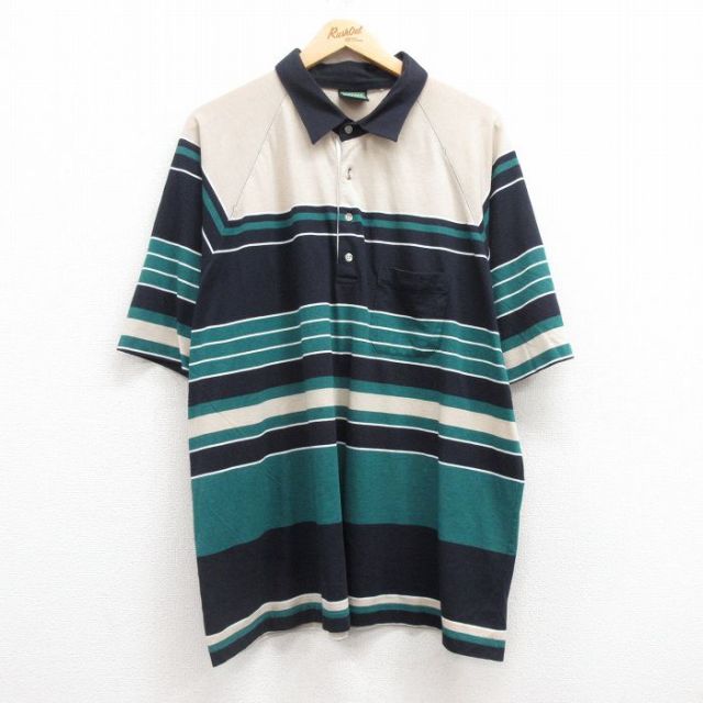 XL★古着 ジャンセン 半袖 ポロ シャツ メンズ 大きいサイズ ラグラン 緑他 グリーン 25jul09 中古 トップス