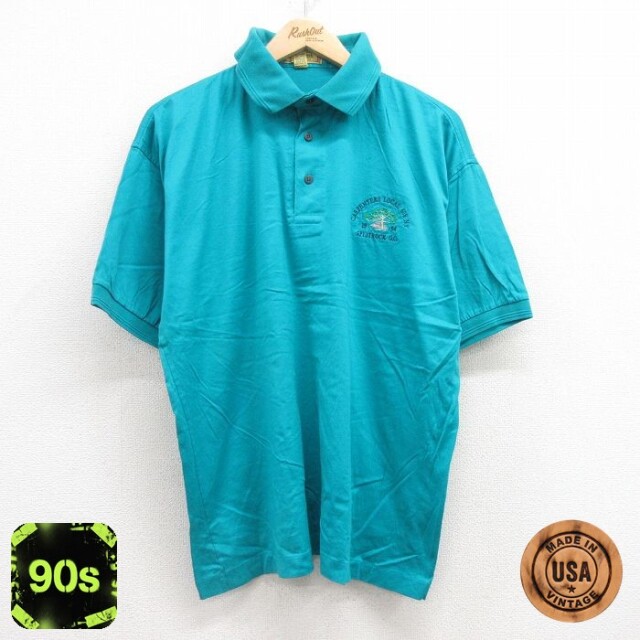 90s 半袖ポロシャツ ブルー XL | 古着