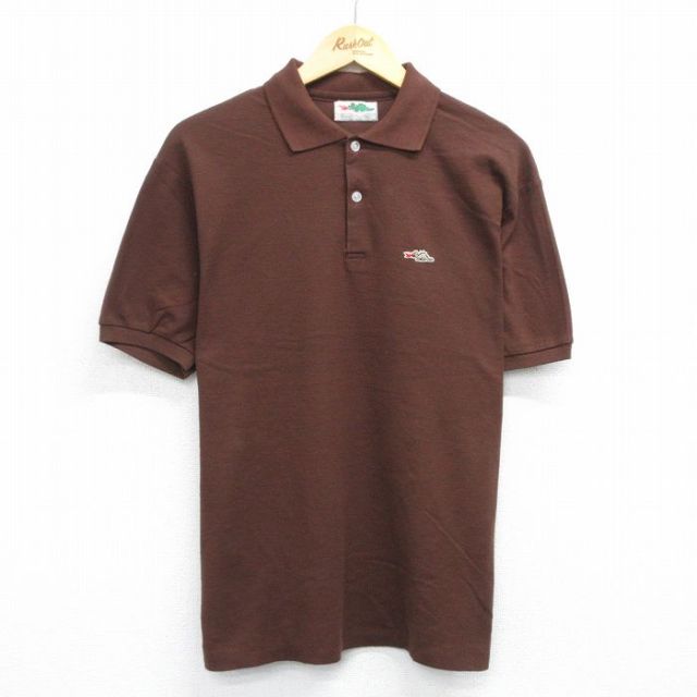 L★古着 シアーズ 半袖 ポロ シャツ メンズ 80年代 80s 恐竜 鹿の子 茶 ブラウン 25jul11 中古 トップス