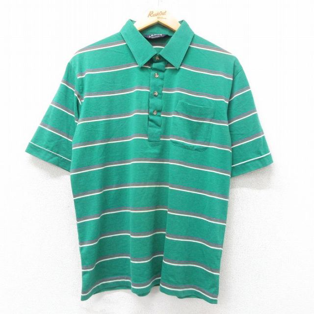 L★古着 半袖 ポロ シャツ メンズ 80年代 80s 緑他 グリーン ボーダー 25jul14 中古 トップス