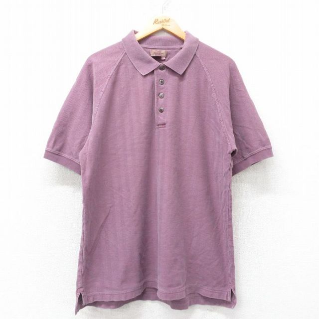 XL★古着 THE TERRITORY AHEAD 半袖 ポロ シャツ メンズ ヘリンボーン ラグラン 大きいサイズ コットン 紫系 パープル 25jul14 中古 トップス
