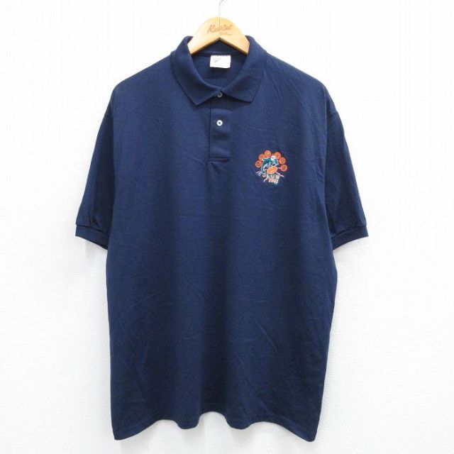 XL★古着 ヘインズ Hanes 半袖 ポロ シャツ メンズ 00年代 00s NFL マイアミドルフィンズ 大きいサイズ 紺 ネイビー アメフト スーパーボウル 25jul16 中古 トップス