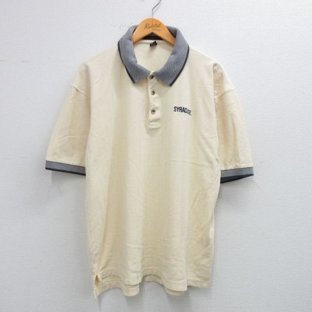 XL★古着 半袖 ポロ シャツ メンズ シラキュース 大きいサイズ コットン 薄黄色他 イエロー 25jul16 中古 トップス