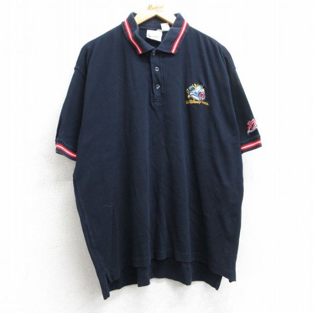 XL★古着 半袖 ポロ シャツ メンズ 00年代 00s ディズニー DISNEY 帽子 大きいサイズ コットン 濃紺 ネイビー 【spe】 25jul18 中古 トップス