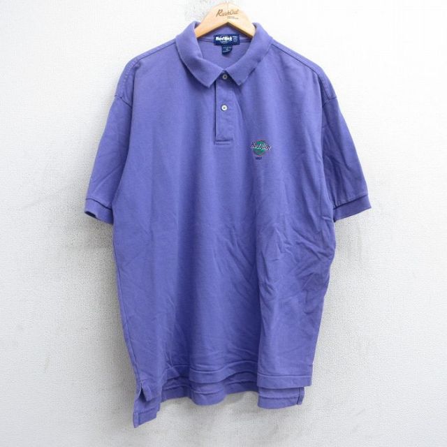 【50%OFF】XL★古着 半袖 ポロ シャツ メンズ 90年代 90s ハードロックカフェ マウイ 鹿の子 大きいサイズ コットン USA製 紫 パープル 25jul18 中古 トップス