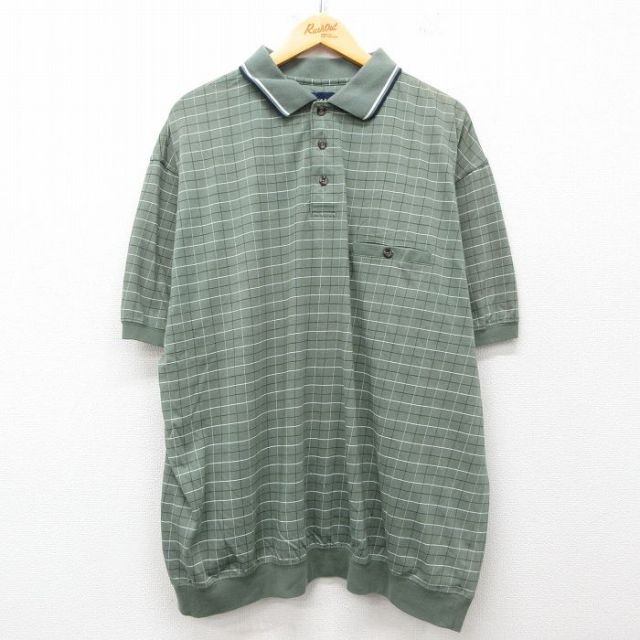 XL★古着 半袖 ポロ シャツ メンズ 大きいサイズ 緑他 グリーン チェック 25jul24 中古 トップス