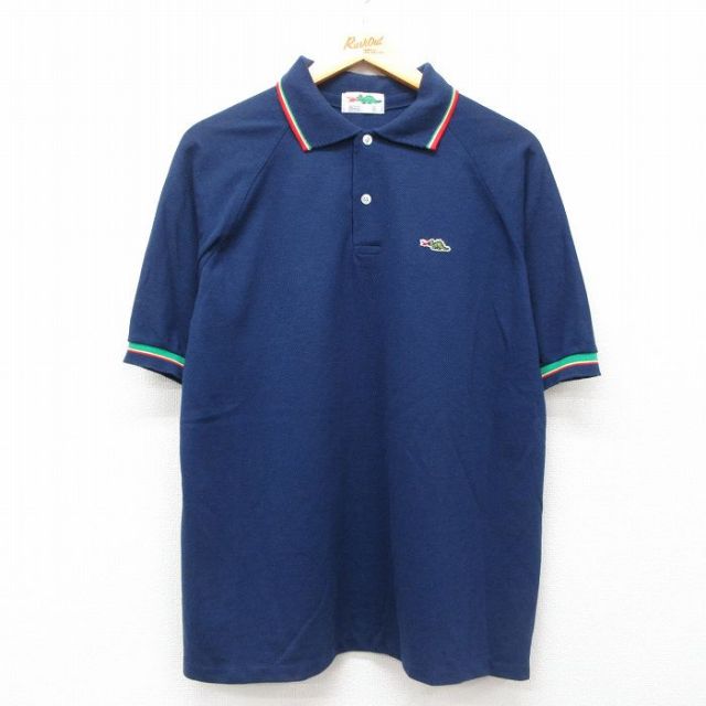 XL★古着 シアーズ 半袖 ポロ シャツ メンズ 80年代 80s ドラゴン ラグラン 紺 ネイビー 【spe】 25jul24 中古 トップス